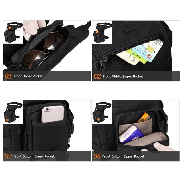 Borsa Da Gamba Tattica Impermeabile - Marsupio Cosciale Regolabile Per Moto, Ciclismo E Sport - Foto 6