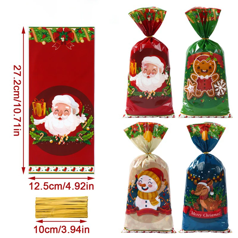 thumbnail image 1 of 25/50/100 bolsas de regalo para galletas y dulces navideños, 2024, decoraciones navideñas para el hogar, suministros para fiestas de Año Nuevo, 1 of 5