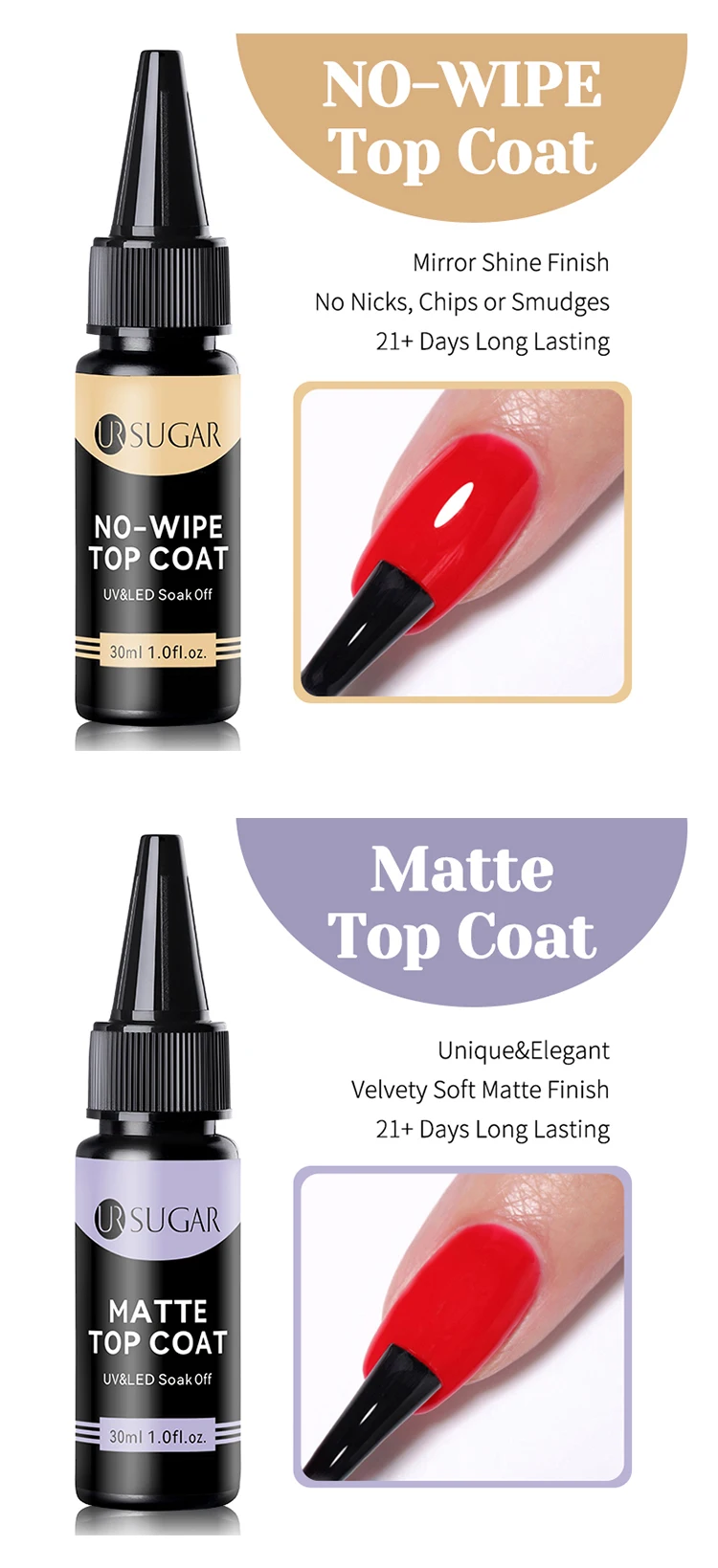 Description Picture 4 of itemUR SUGAR 30ML Base Gel No Wipe Top Coat Nail Art Soak Off UV LED Matte Top Coat Nail Gel Polish Manicure Functional Gel Varnish