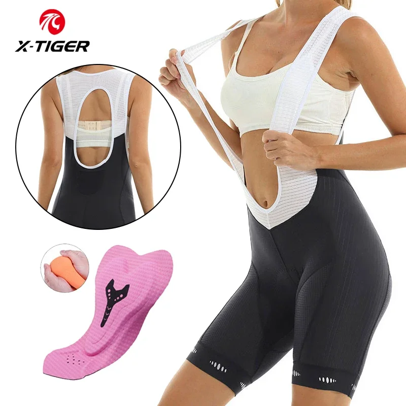 X-TIGER Women's Bike Bib Shorts 5D Padded Cycling Underwear with Padding Pockets Bicycle Gear Bike Shorts UPF50+
