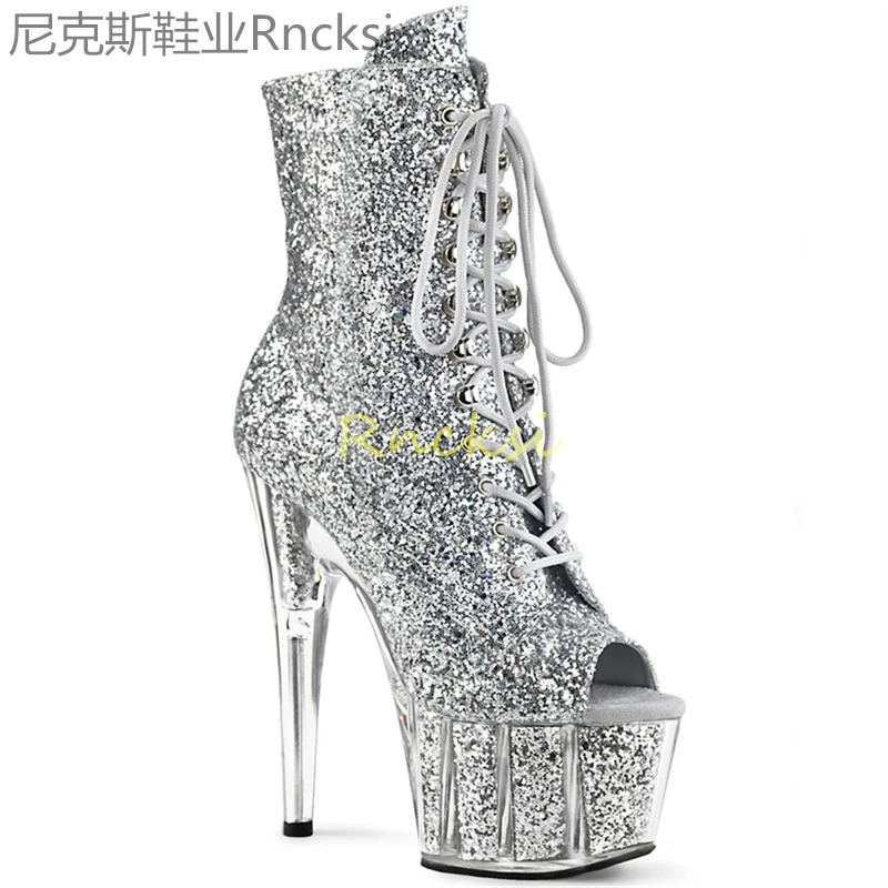 

17cm New performance pole dancing shoes silver model stage catwalk custom-made dress shoes hate sky high boots