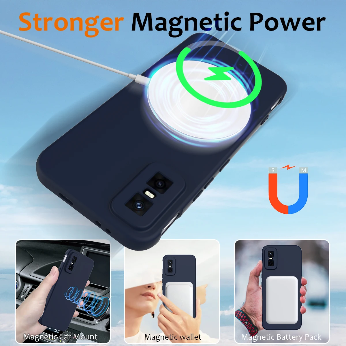 Silicone MagSafe Case with Skin-Feel Lanyard and Anti-Fall Magnetic Protection