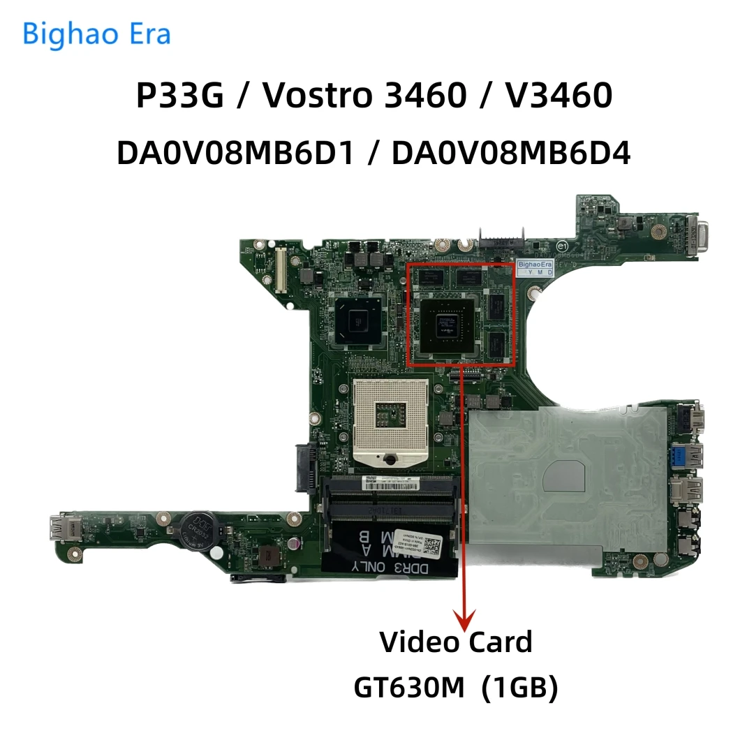 Placa-mãe Portátil para Dell P33g Vostro 3460 V3460 Placa-mãe com Chipconjunto Hm77 Gt630m 1gb-gpu Da0v08mb6d1 Da0v08mb6d4 Cn0c0nhy C0nhy