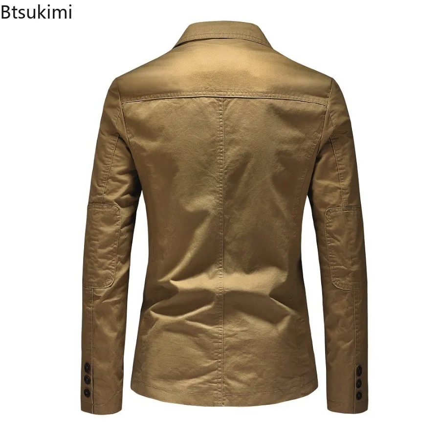 Spring Autumn Men's Blazer Jacket High-quality Business Casual Slim Jacket Fashion Lapel Multi-pocket Man Pure Cotton Suit Coats