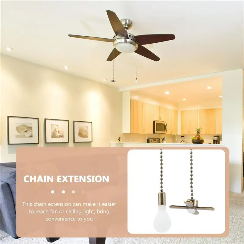 2 pcs Ceiling Fan Pull Chains Beaded Ball Extension Metal Chain Extenders Pendants With Light Bulb For Light Fixtures