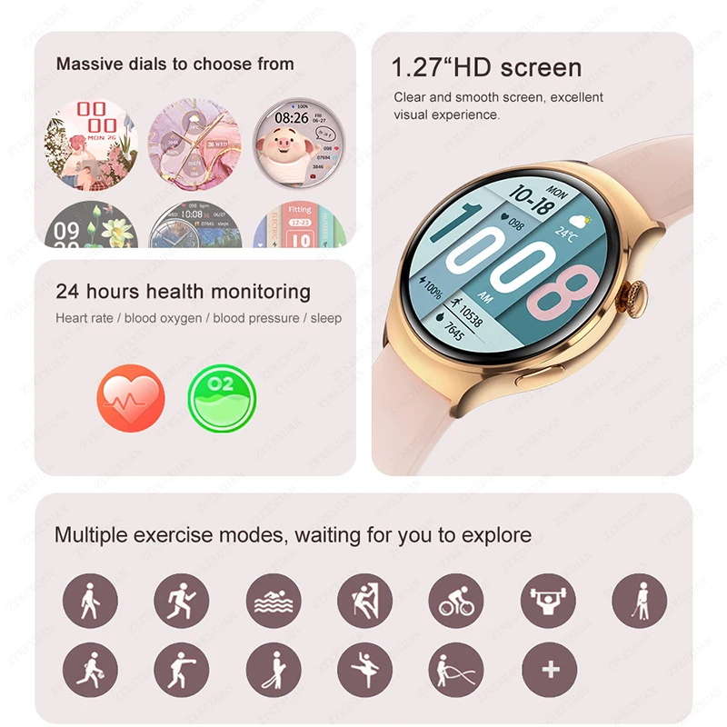 New For Huawei Mini 4 NFC Smart Watch Women Men GPS Tracker 1.27inch AMOLED Screen Health monitor Bluetooth Call Lady Smartwatch 3