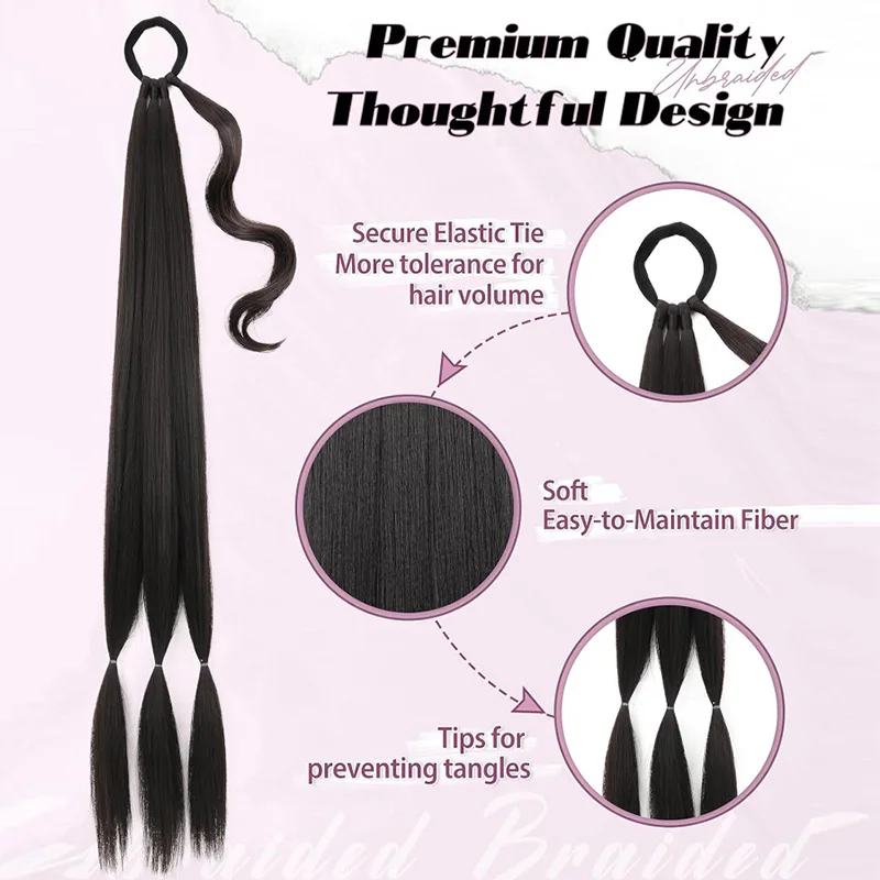 30Inch Synthetic Long Straight Wrap Around Ponytail Hair Extension Elastic Rubber Band High-Temperature Fiber Hair for Women