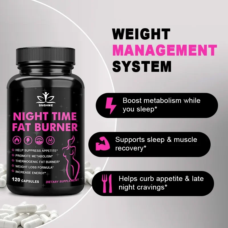 Night Fat Burner Supplements Natural Sleep Melatonin Appetite Suppression Weight Loss Support Night Fat Burning 120 Vegan Pills