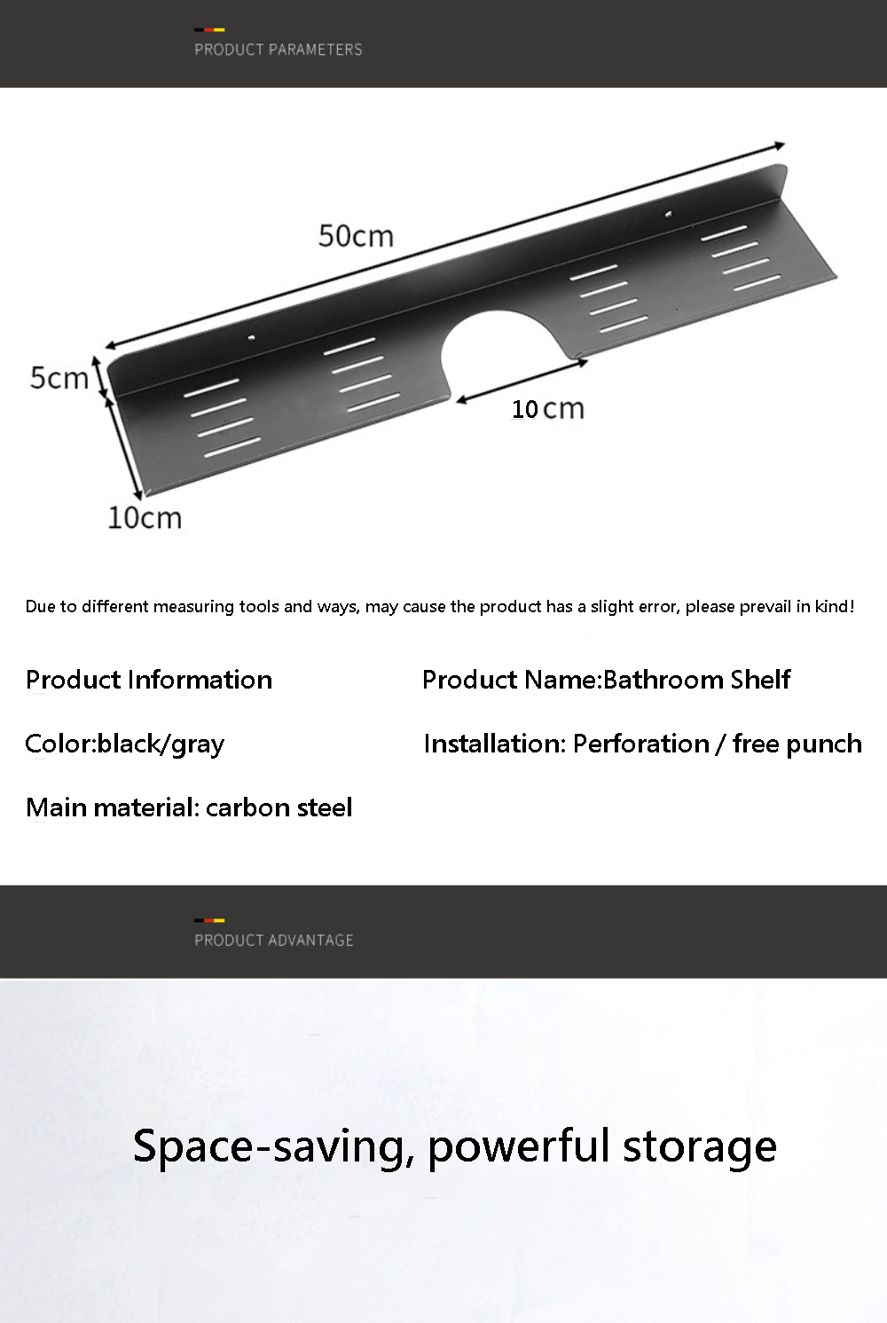 Description Picture 2 of itemMirror Front Groove Shelf Black Aluminum Bathroom Basin Storage Rack Square Kitchen Racks Bedroom Hardware Shelves Accessories