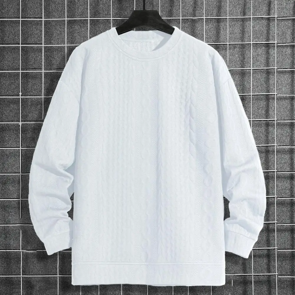 

Men Thickened Sweatshirt Cozy Men's Knitted Sweater Soft Loose-fit Pullover with Applique Detailing for Fall Winter O Neck Men