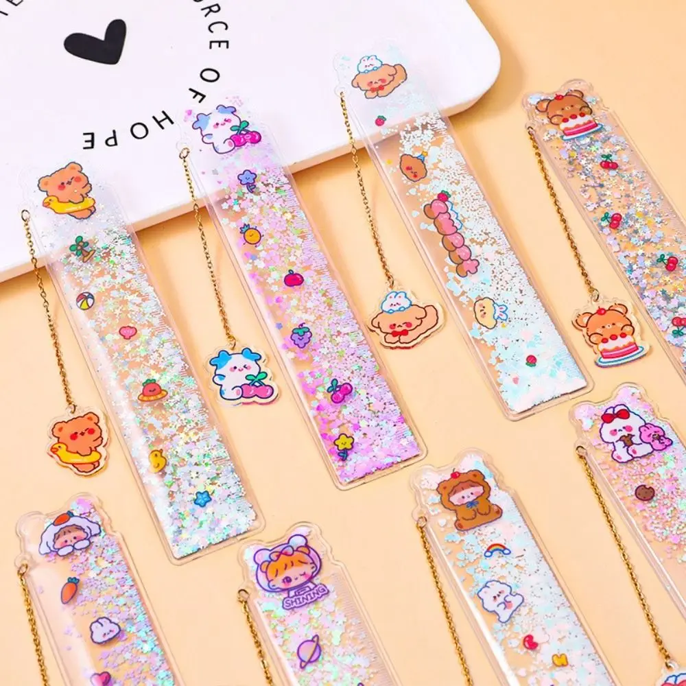 

Cute Multifunctional Stationery School Students Office Dividing Ruler Book Markers Pendant Rulers Quicksand Bookmark Ruler