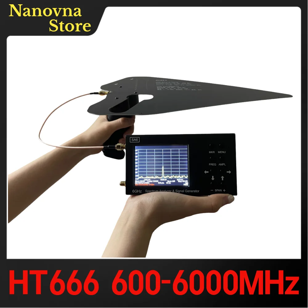 

HT666 Log-periodic Antenna with Handle,600MHz-6GHz,Gain 6dBi,50Ω,VSWR＜2.2,Passive Antenna for Satellite,Radar,Spectrum Analyzer