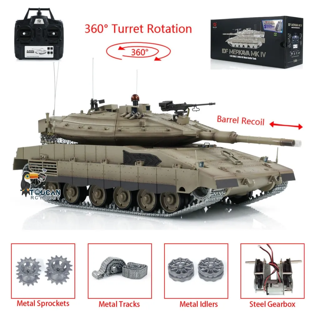 RC 탱크 업그레이드 에디션 1/16 헹롱 IDF 메르카바 MK IV TK7.0 3958 360 °   터렛 회전식 투칸 조종식 장난감