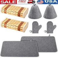 Bamboo Sauna Pillow Head and Neck Rest Set Gloves Hats Mat Kit Spa Supplies Kit Relaxation Comfort Kit Outdoor Indoor Use Kit 1