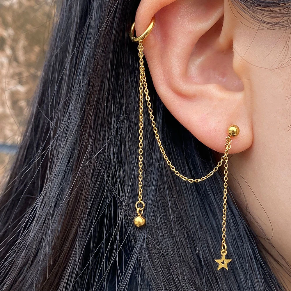 1pcs Women Punk Hip Hop Long Chain Drop Earrings Butterfly Heart Star Two Hole Piercing Dangle Earrings Fashion Accessories Aliexpress