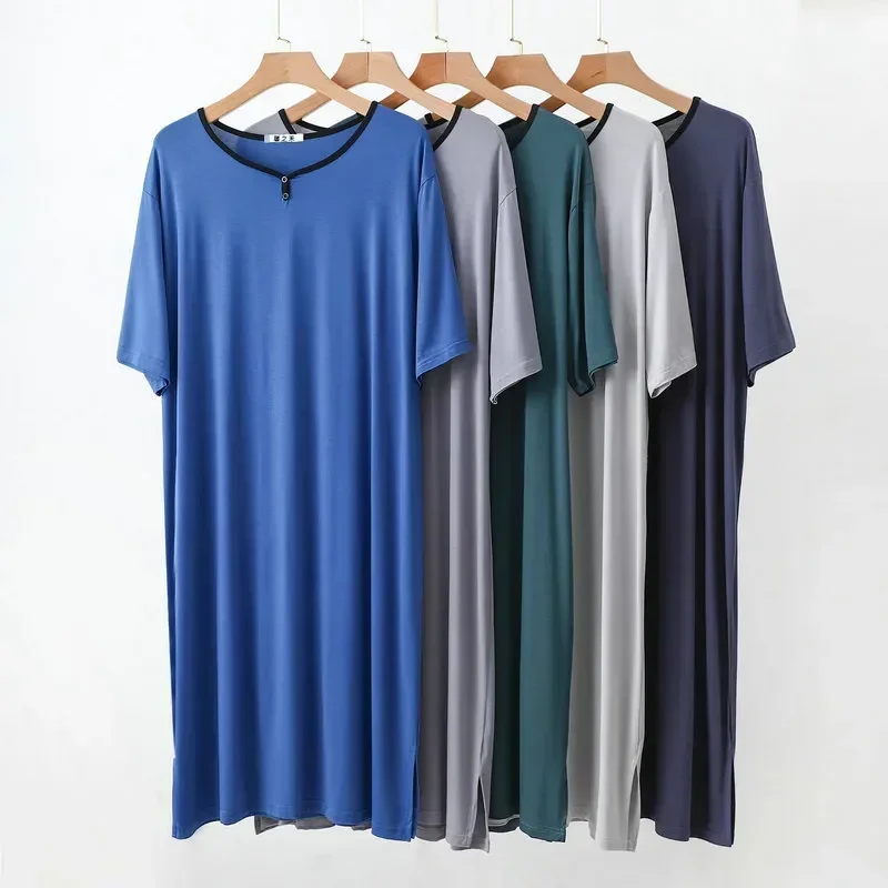 

Night Pajama Summer Short Sleeve Dress Sleepwear Homewear Camisolas Nightgown Thin Men's Modal Men Loose