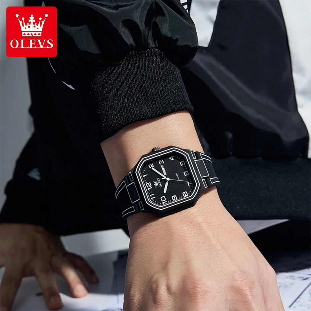 OLEVS 5661 Watch For Men Original Quartz Man Watch Square Big Dial 30M Waterproof Luminous Auto Date Fashion Sports Wristwatches
