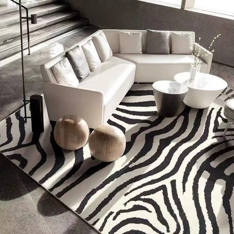 

Wool Black and White Living Room Carpet Household Bedroom Bedside Floor Mat Thick Cashmere Blanket Large Area Lounge Rug Doormat