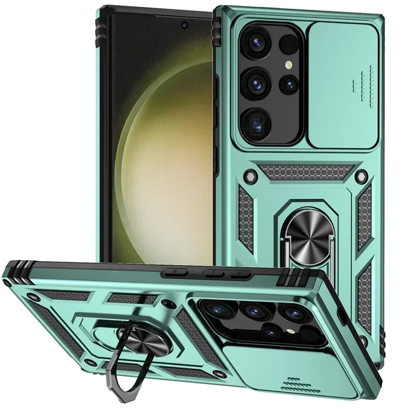 Rugged Shockproof Lens Protect Phone Case with Ring Holder Attachment