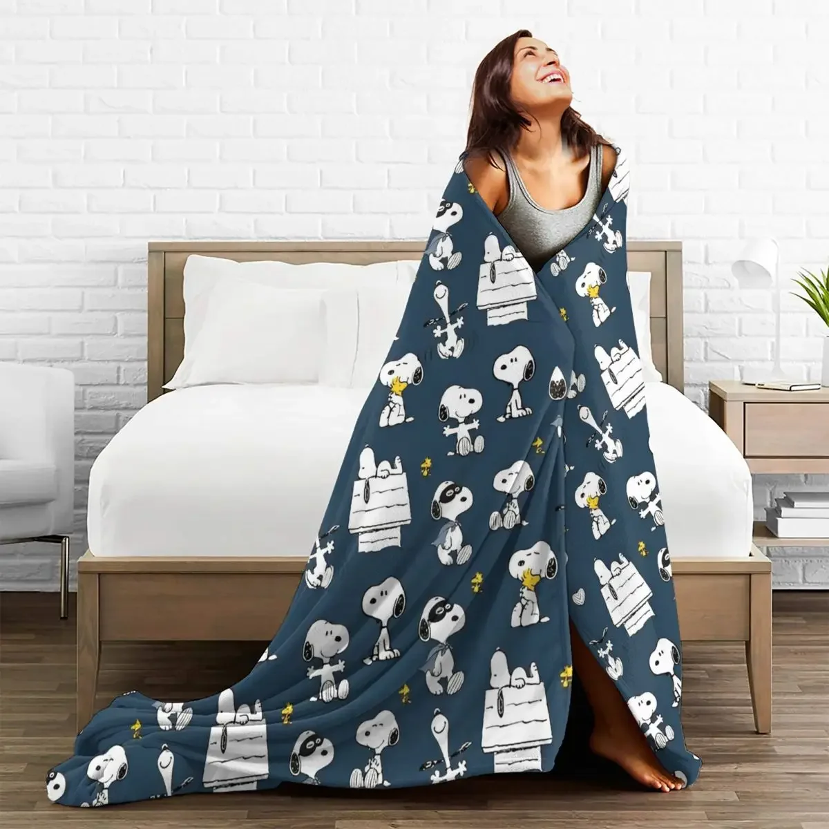 Peanuts Snoopy Woodstock Blanket Cartoon Cute Plush Novelty Soft Throw Blanket for Bed Sofa Decoration Car 3