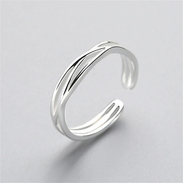 Minimalist Geometric Silver Color Finger Rings For Women Fashion Hug Leaf Flower Branch Feather Cross Opening Ring Party Jewelry