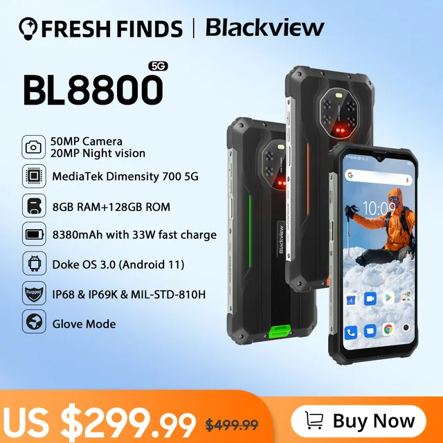 World Premiere Blackview BL8800 Rugged Smartphone 6.58" Display 5G Phone 8GB 128GB Night Vision 8380 mAh Battery Global Version 1