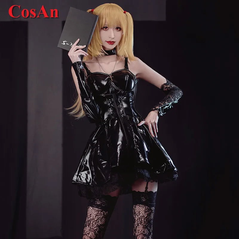 

CosAn новый аниме Death Note Misa Amane косплей костюм из искусственной кожи черная Лолита/готическое платье для вечеринки