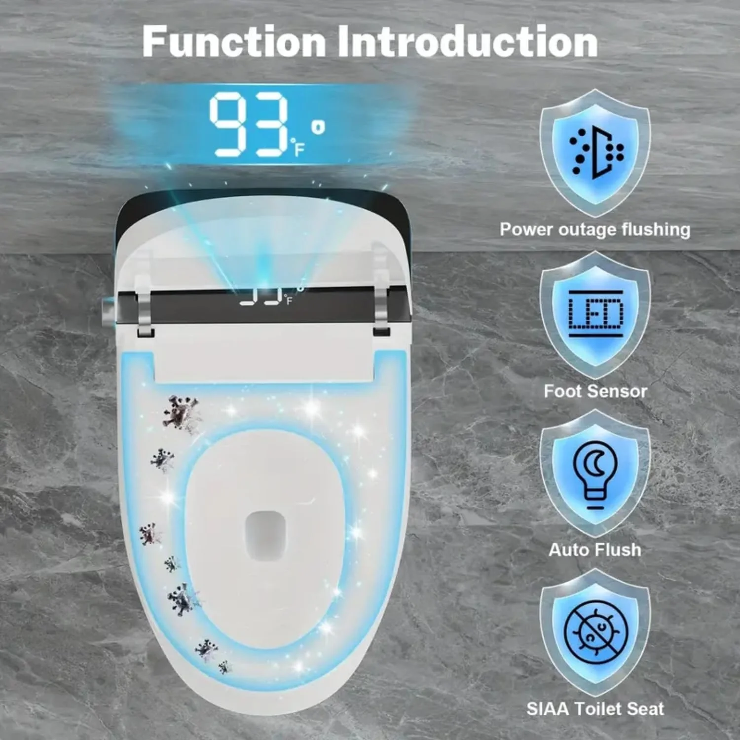 Smart Toilet with Heated Seat & Auto Flush, Tankless Toilets for Bathroom Modern One Piece Toilet Standard Comfort Height