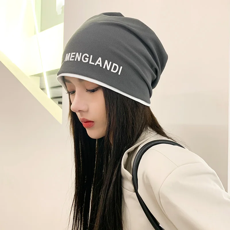 

New Autumn Women's Beanie Hats Casual Cotton Waffle Slouchy Beanies for Ladies Korean Style Fashion Letter Skullies Beanies