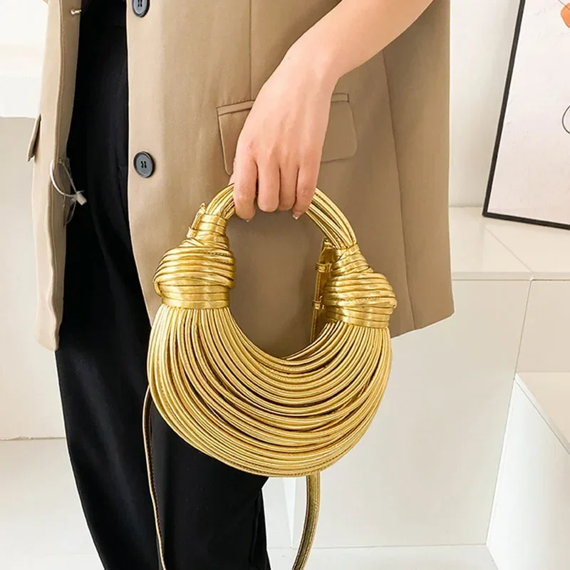 

Fashion Line Bundle Clutch Bag Gold Knot Bag Luxury Handbag for Woman Hand Woven Knotted Bags Female Crossbody Shoulder Bags