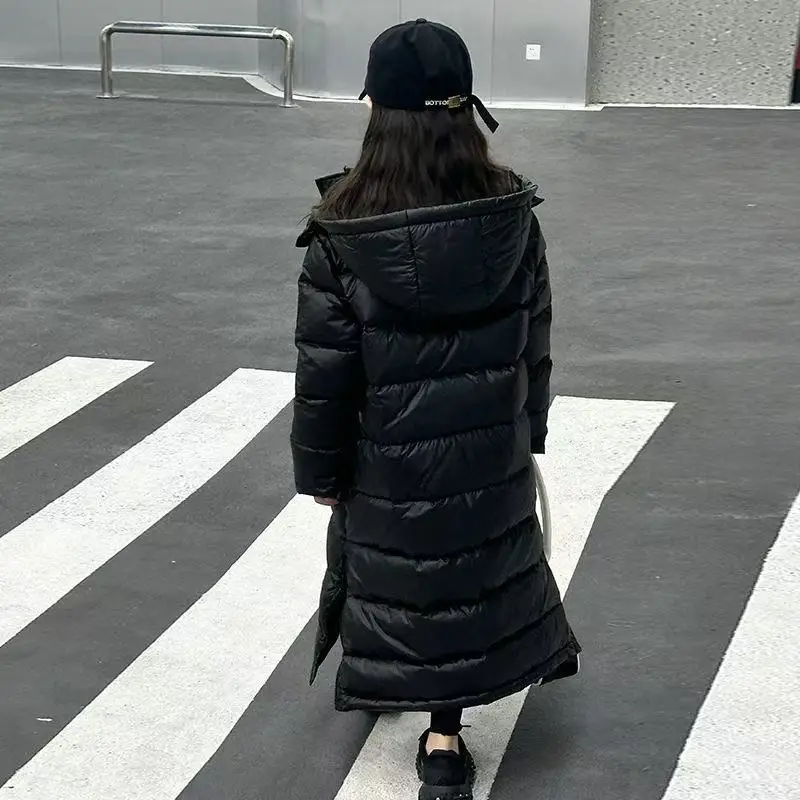 어린이용 다운 재킷 겨울 2025 신상 남녀 공용 서양식 두꺼운 롱 오버 니 겨울 학생용 블랙 코트 100-170cm