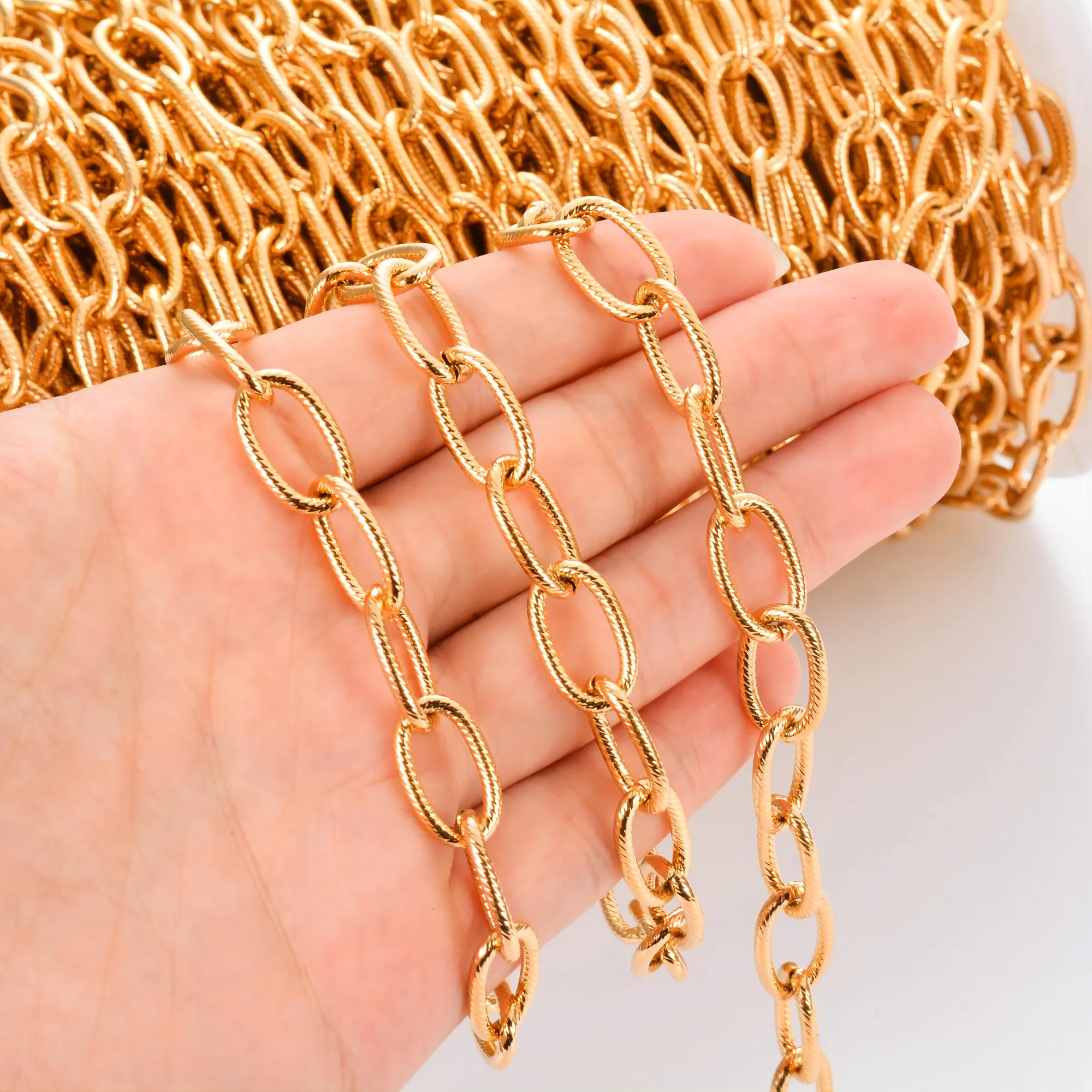 

1M/Lot Stainless Steel Spiral Texture Chain Gold Plated Circle O Rolo Link Chain for Women Necklace Jewelry Making Wholesale