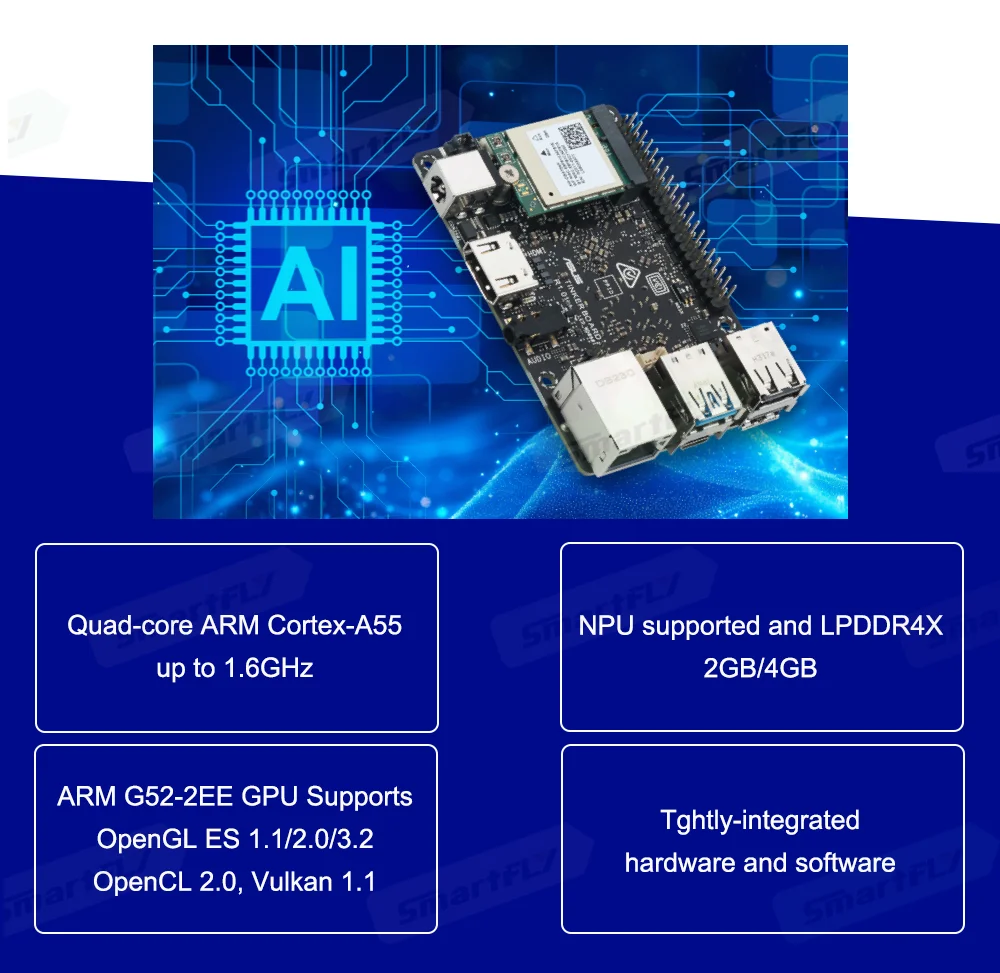 ASUS Tinker Board 3 SBC Quad-core Arm Motherboard 4GB LPDDR4X MIPI-DSI Rockchip