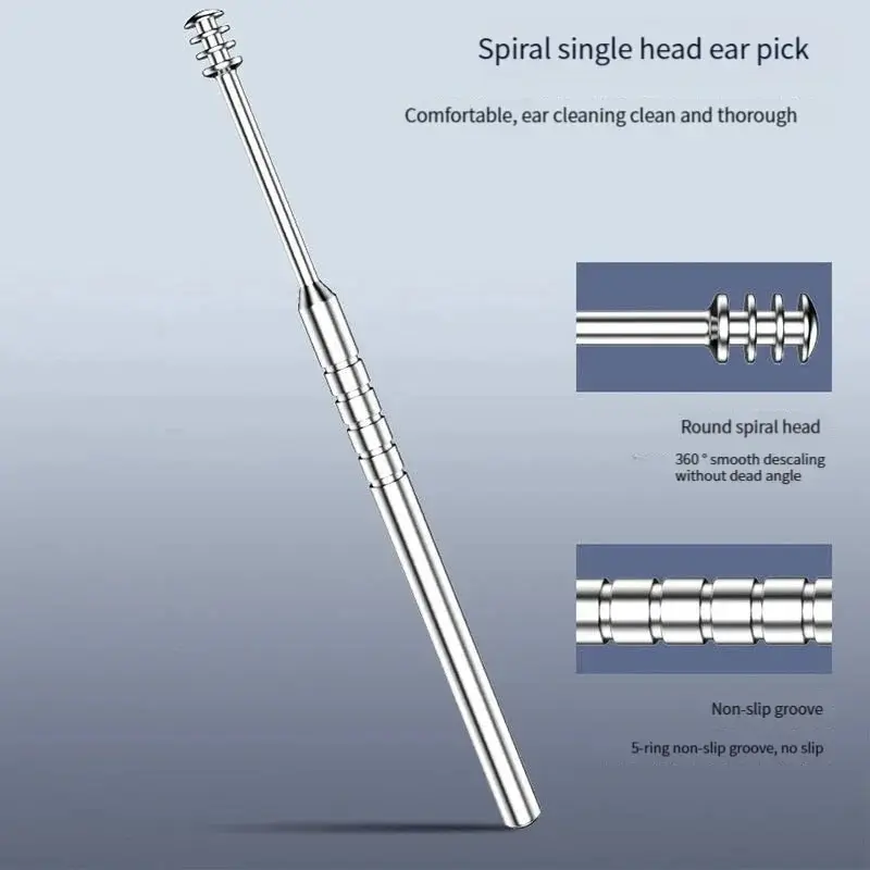 Ear Wax Cleaner Earwax Removal Kit 6 Pcs Cleansing Tool Set Curette Cleaner 360&deg; Spiral Design Canal Cleaner Stainless Steel Ear Pick