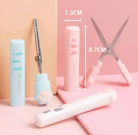 1pcs 귀여운 다기능 스테인레스 스틸 손 가위 미니 휴대용 카와이 고양이 발 아트 가위 학교 문구 참신함