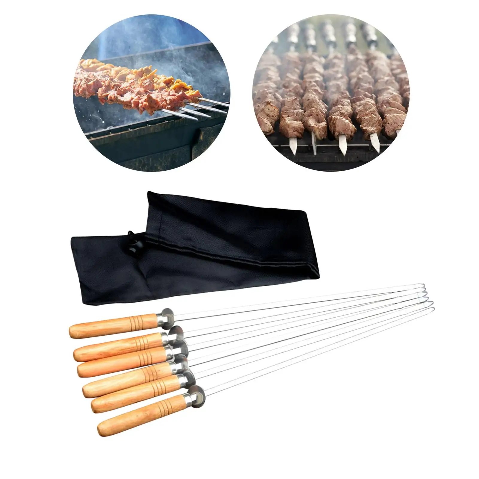 6Pcs Stainless Steel Flat Skewers Barbecue Skewers for Cooking Picnic Meat 6Pcs Stainless Steel Flat Skewers Barbecue Skewers for Cooking Picnic Meat