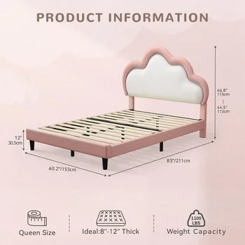 Queen Size Upholstered Bed with LED Smart Features and Adjustable Cloud Headboard, Platform Bed Frame 2