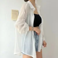 8 Colors Shirts Women Sheer Thin Chic Summer Simple Solid Sun-proof Temper Fashion Baggy All-match Basic Korean Style Clothes - Image 5