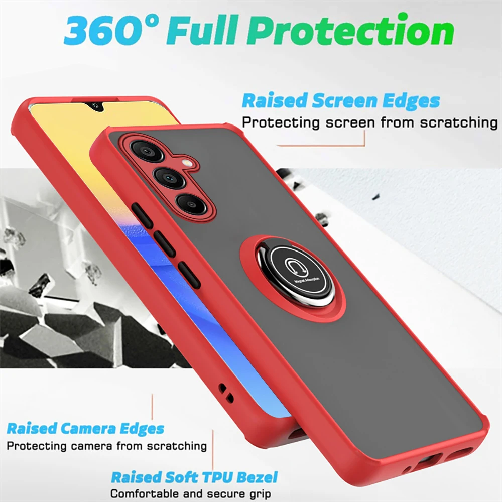 Multifunction Hard PC Back Cover For Samsung Galaxy A05 A05s A15 4G A25 A35 A55 5G 2024 Case Magnet Holder Ring Shockproof Coque 3