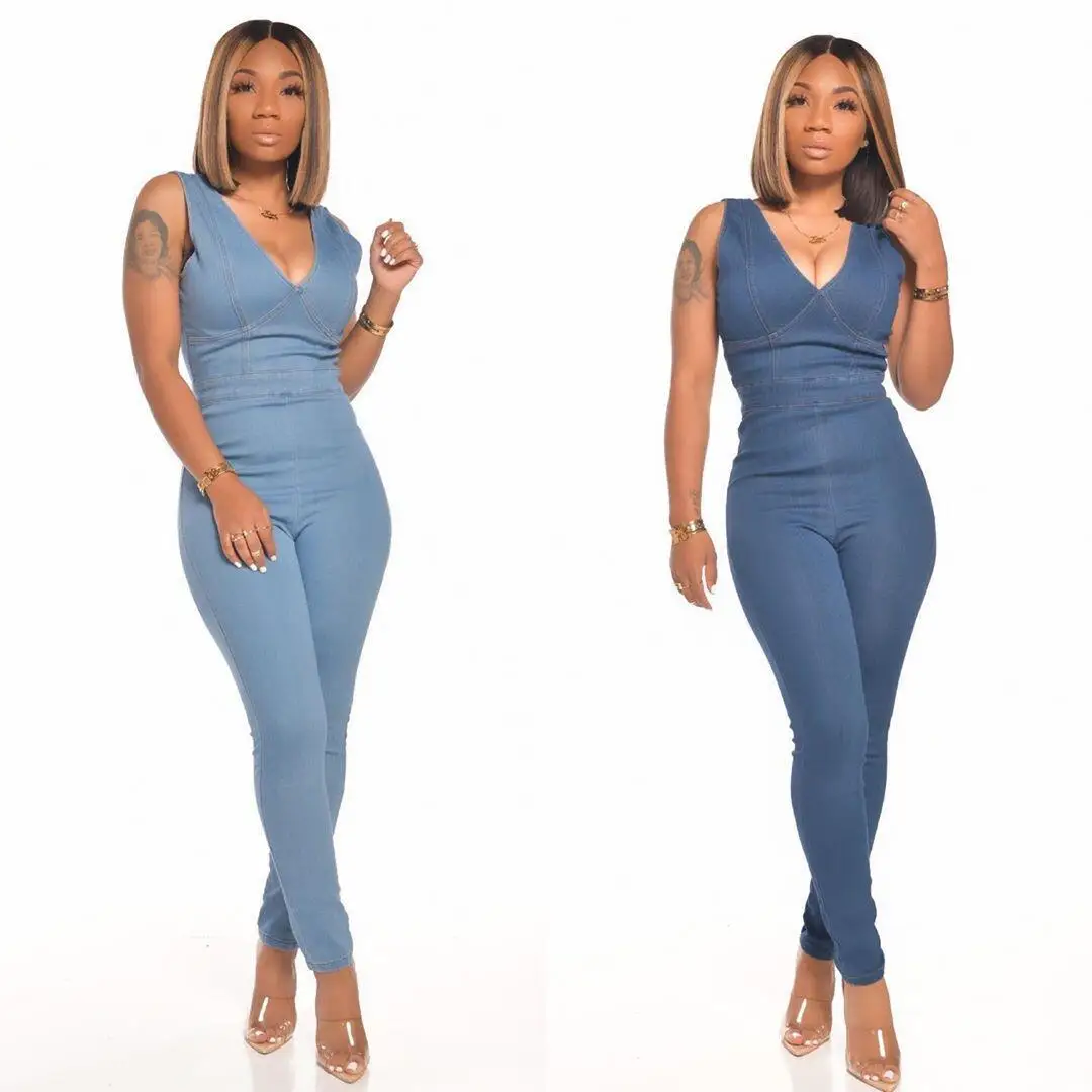 

European Style Denim Jumpsuit Woman Summer Sleeveless Romper Female Playsuit Jeans Jumpsuits for Women
