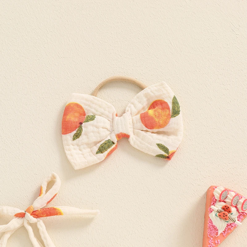 Summer Peach Print Baby Girls Romper Dress with Headband