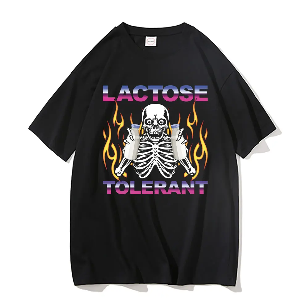 

Funny Lactose Tolerant Skeleton Meme Tshirt Men Fashion Brand Cotton Tees Men's Vintage Oversized T-shirt Male Casual T Shirts