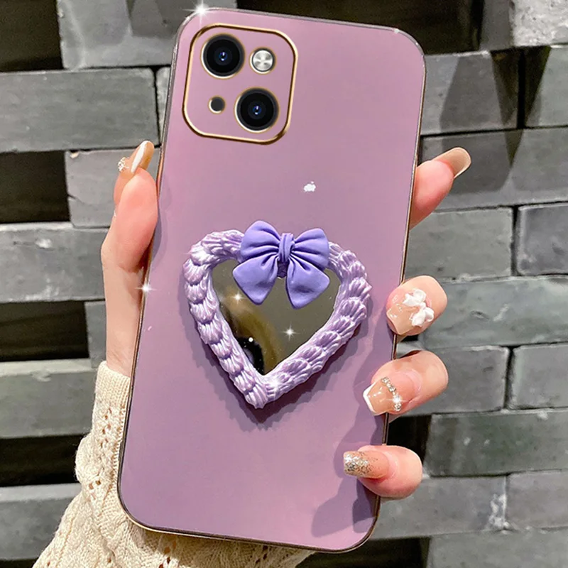 Plating Case For Samsung A34 A54 A53 A32 A33 A13 4G 5G A12 A73 A25 A31 A21S A14 Bows Cream Cake Heart Make-up Mirror_voghion.com