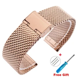 Enhanced Milanese Stainless Steel Quick Release Watch Band - Premium Thickness with Free Installation - 20mm quick release (Rose gold with tool)