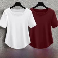 Slim Fit ort Sve T-irt Women's Faion Pleated Waist Design Summer Wearable Korean Sle round Ne Top for All Ages