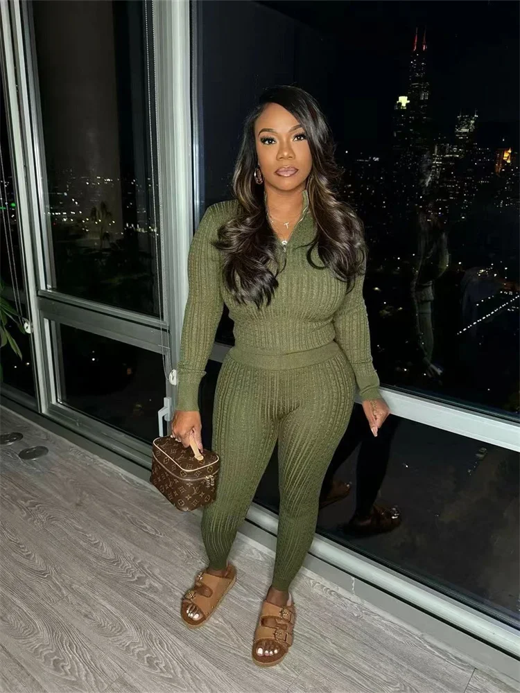 Wmstar 2 Piece Sets Women 2024 Autumn/Winter Solid Color Long Sleeve Casual Knitted Slimming Casual Set Wholesale Dropshipping