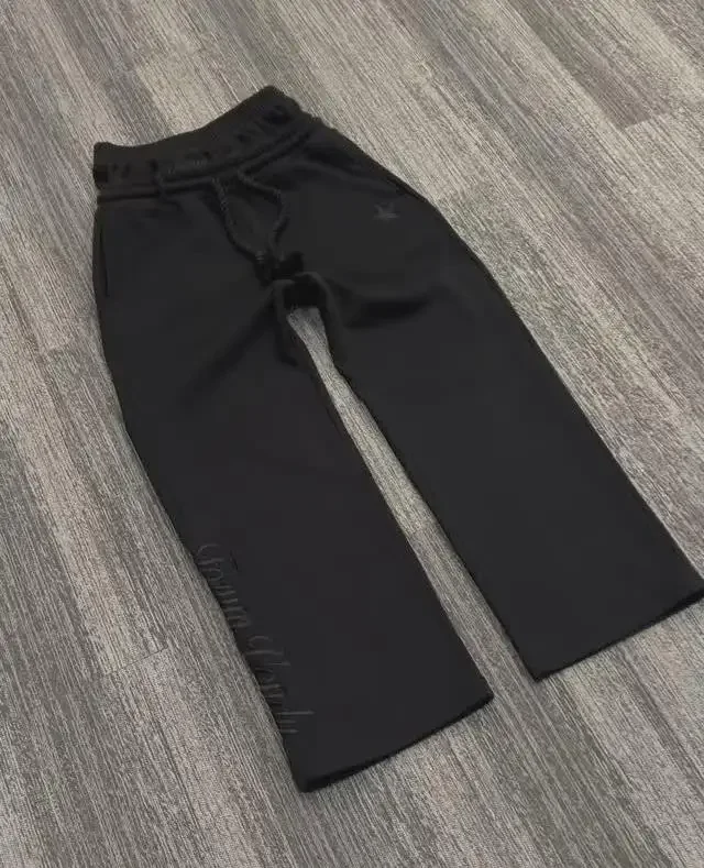 Harajuku Double-waisted Sweatpants Y2K Solid Color Letter Embroidery Casual Hip-hop Drawstring Cinched Waist Jogging Bottoms 2