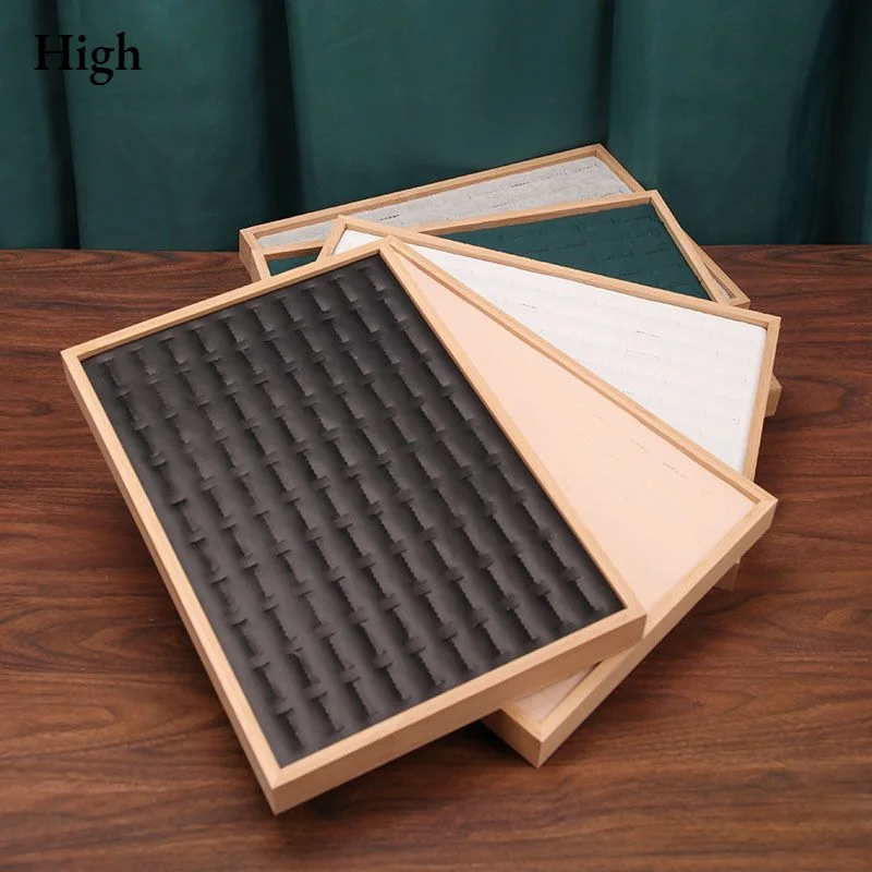 Bamboo 100 Grids Rings Tray Jewelry Showcase Storage Organizer Display Tray 35*24cm