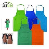 thicken cotton polyester blend cooking baking kitchen bib apron with pockets black blue green red yellow orange plain apron 1