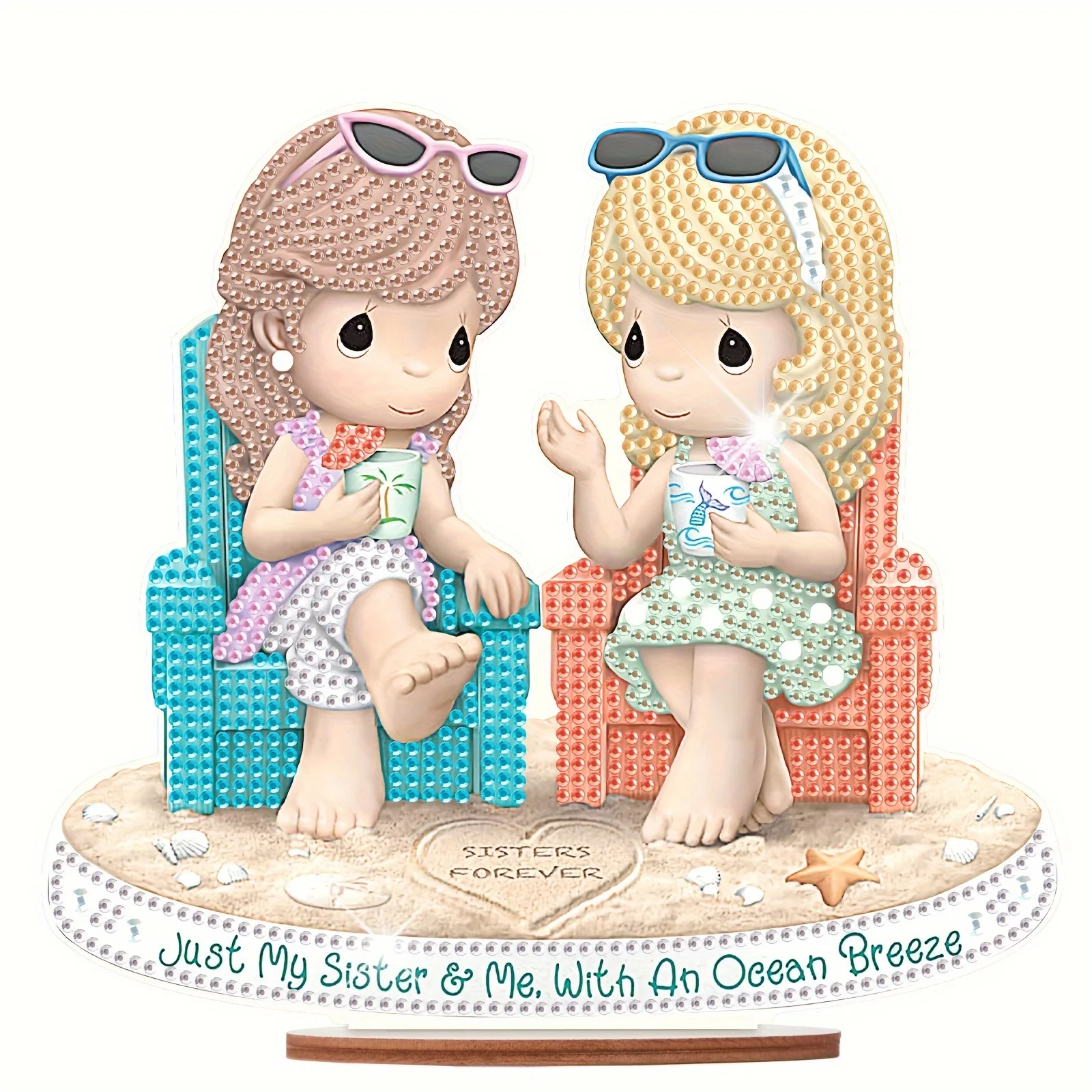 DIY 5D Diamond Painting Ornaments Kits Sisters Forever Special Shaped Crystal Wooden Diamond Art Desktop Ornament